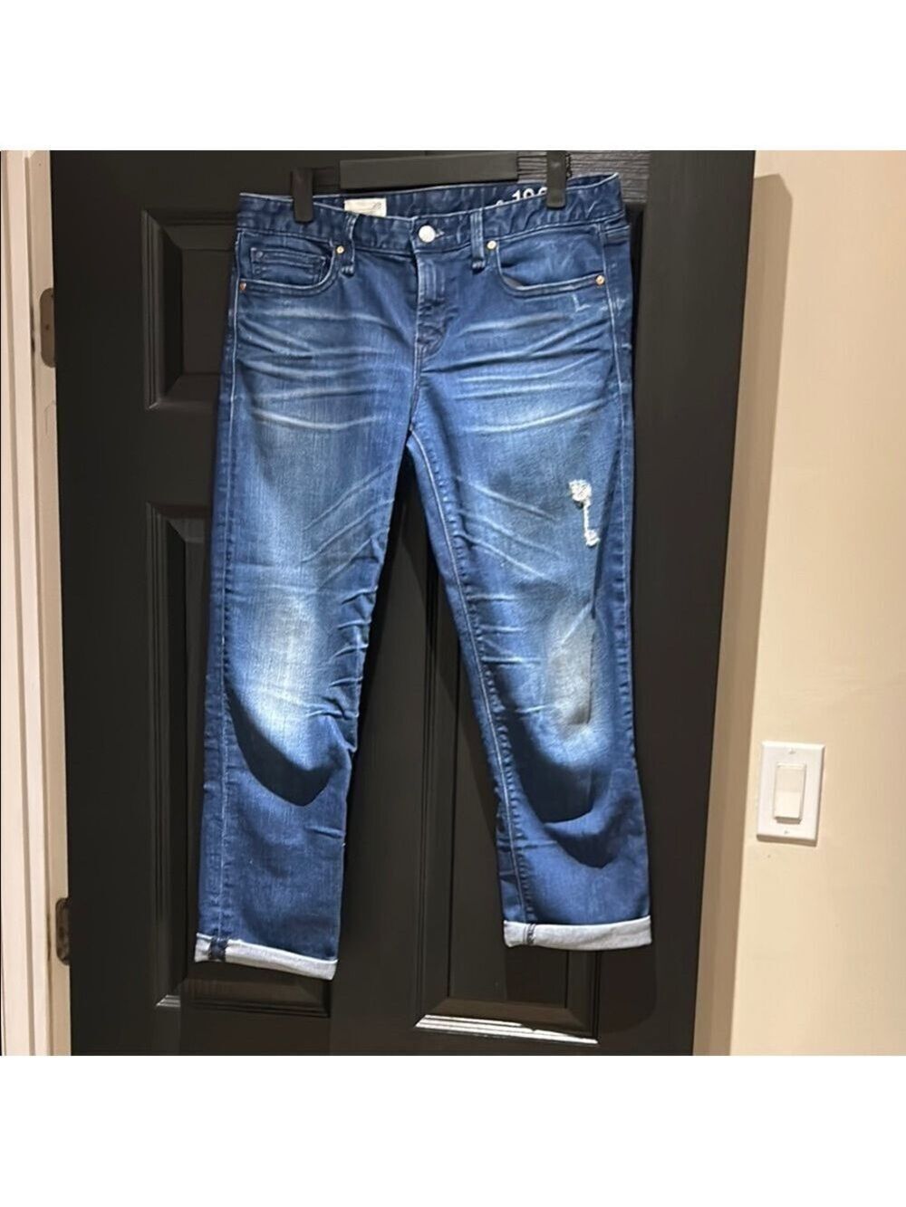 GAP Blue Ankle Cropped Jeans with Distressed Details